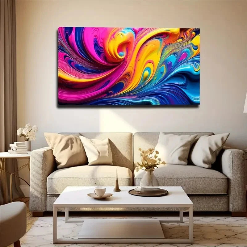 Vibrant Abstract Swirl Wall Art Canvas Office Home Room Framed 120x60cm