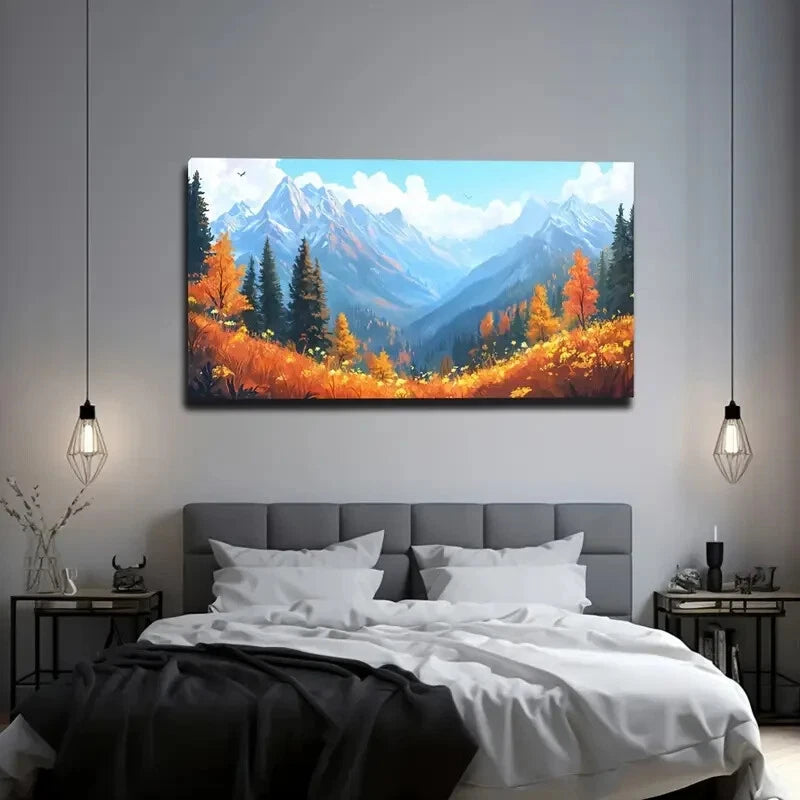 Continuous Snow Mountain Hills Wall Art Canvas Office Home Room Framed 120x60cm - Bella Home Decor