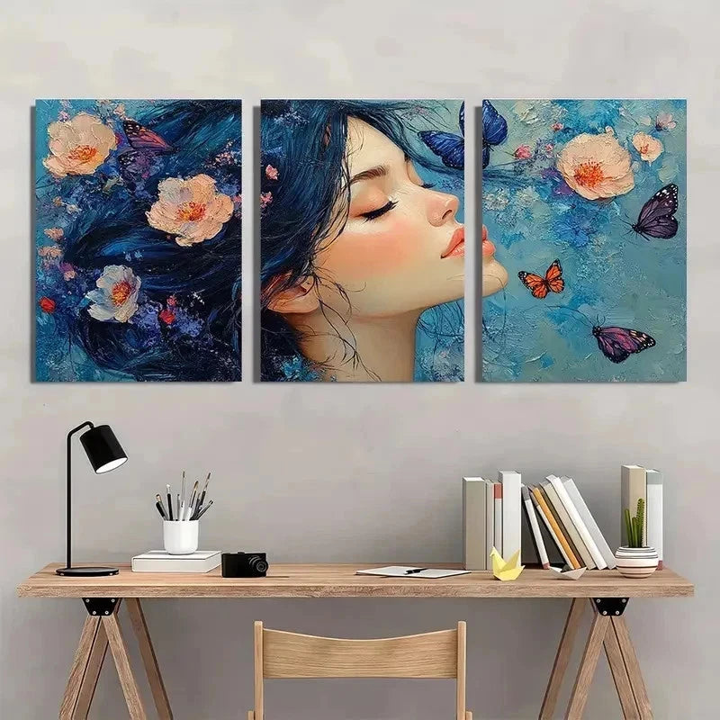 3pcs Dreamy Girl Butterflies Flow Modern Perfect Wall Art Set Canvas Framed 40x60cm - High Quality Print 100% Australian Made Wall Canvas Ready to Hang - Bella Home Decor