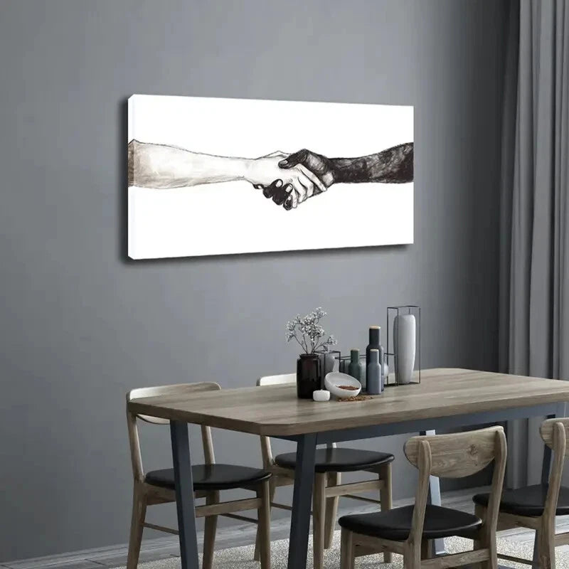 Hand Gesture Black & White Wall Art Canvas Office Home Room Framed 120x60cm - Bella Home Decor