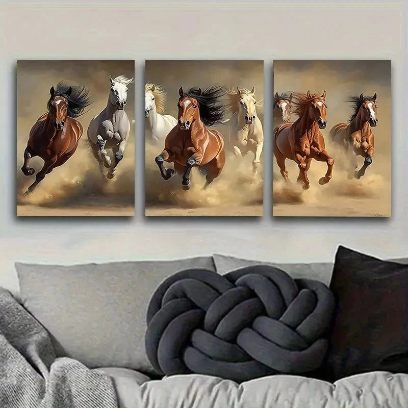 3pcs Wild Horses in Dust Wall Art Set Canvas Framed 50x70cm - High Quality Print 100% Australian Made Wall Canvas Ready to Hang - Bella Home Decor