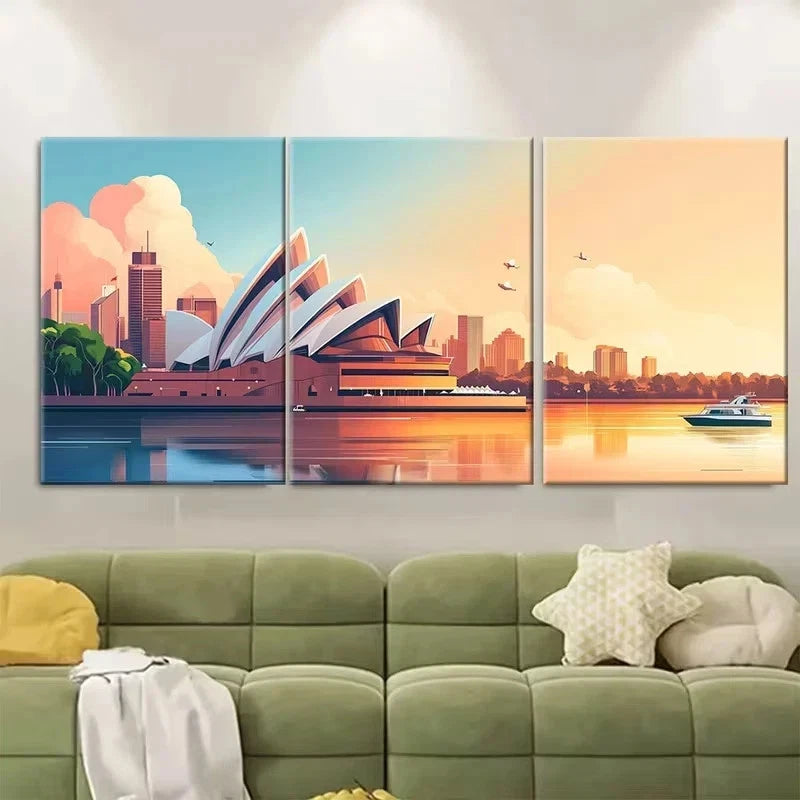 3pcs Sydney Travel Wall Art Set Canvas Framed 50x70cm - High Quality Print 100% Australian Made Wall Canvas Ready to Hang
