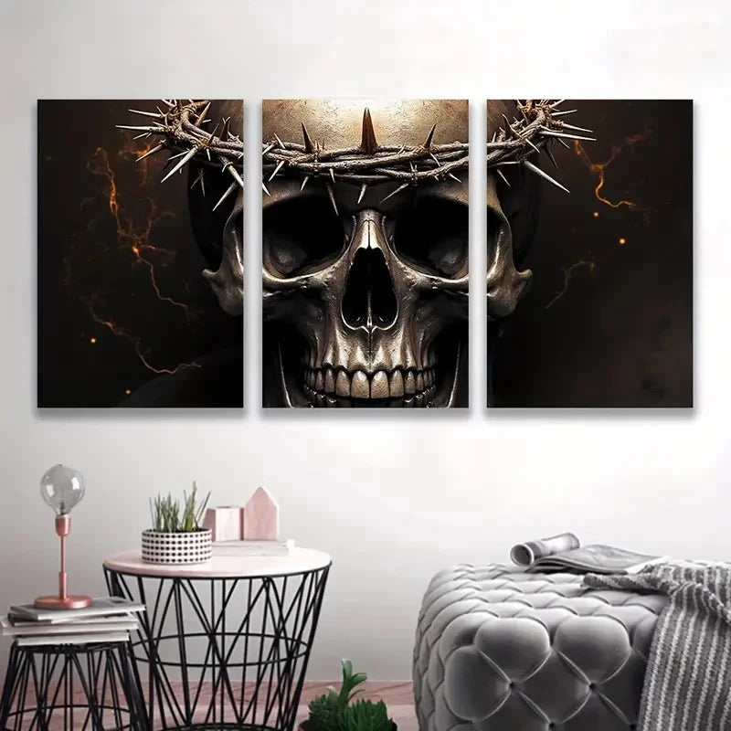 3pcs Skull with a Crown Painting Wall Art Set Canvas Framed 60x90cm - High Quality Print 100% Australian Made Wall Canvas Ready to Hang