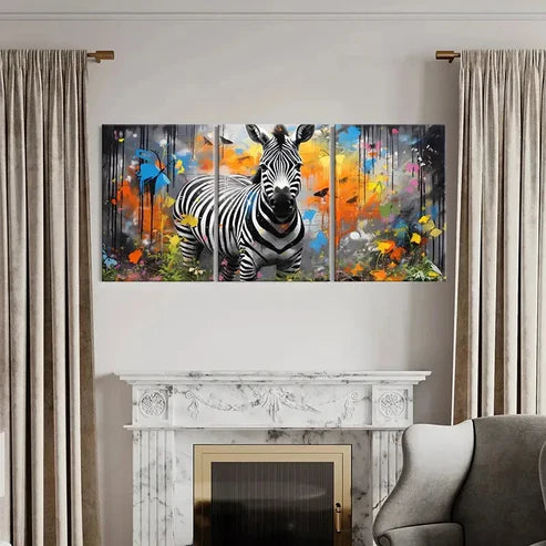 3pcs Abstract Street Graffiti Style Zebra Wall Art Canvas Unframed - High Quality Print 100% Australian Made Wall Canvas - Bella Home Decor