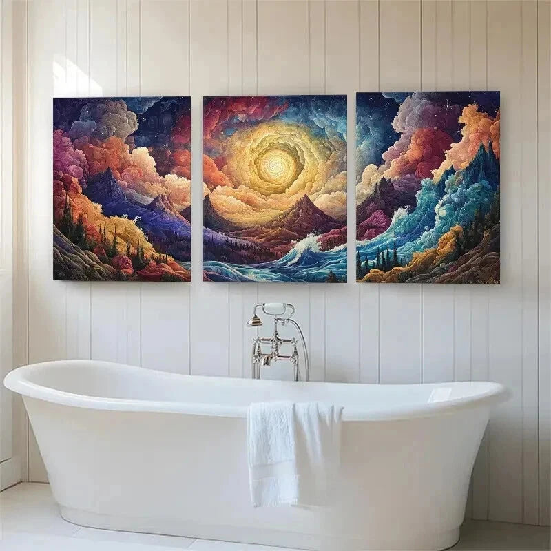 3pcs Panel Surreal Cosmic Road Trip Perfect Wall Art Set Canvas Framed 60x90cm - High Quality Print 100% Australian Made Wall Canvas Ready to Hang