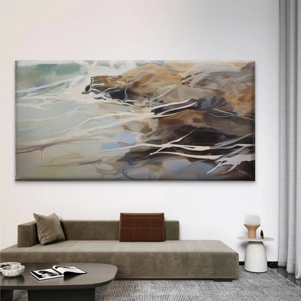 Abstract Ocean Wave Rock Wall Art Canvas Office Home Room Framed 120x60cm