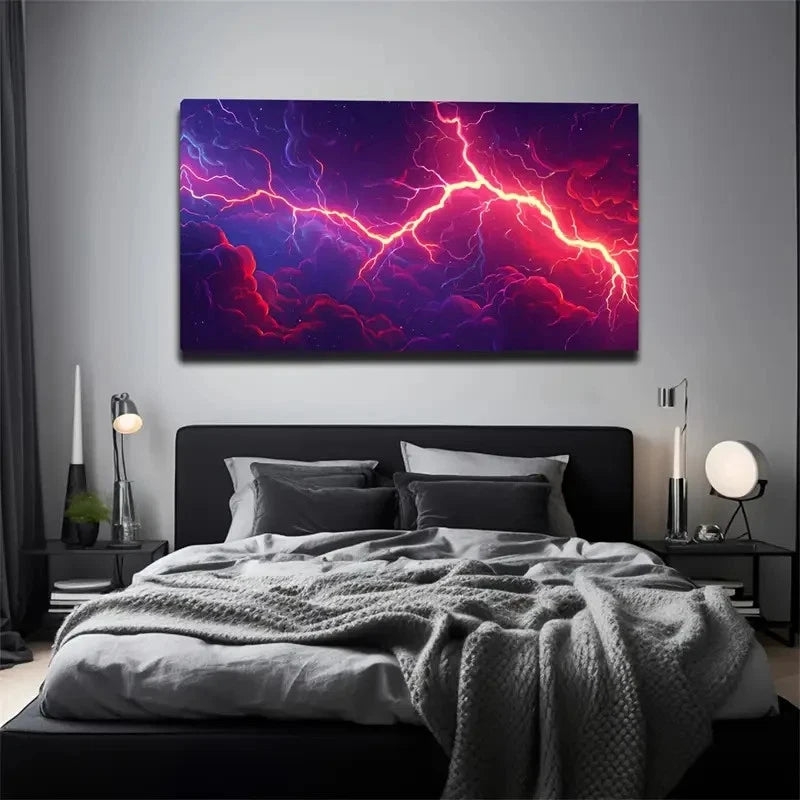 Neon Colors Lightning Abstract Wall Art Canvas Office Home Room Framed 120x60cm
