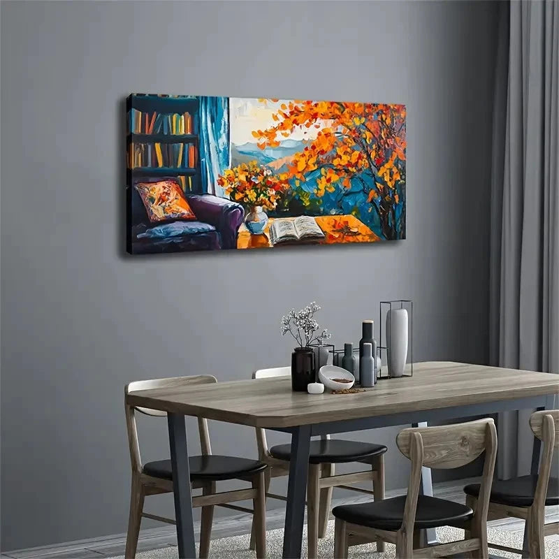 Autumnal Foliage Landscape Tree Wall Art Canvas Office Home Room Framed 120x60cm