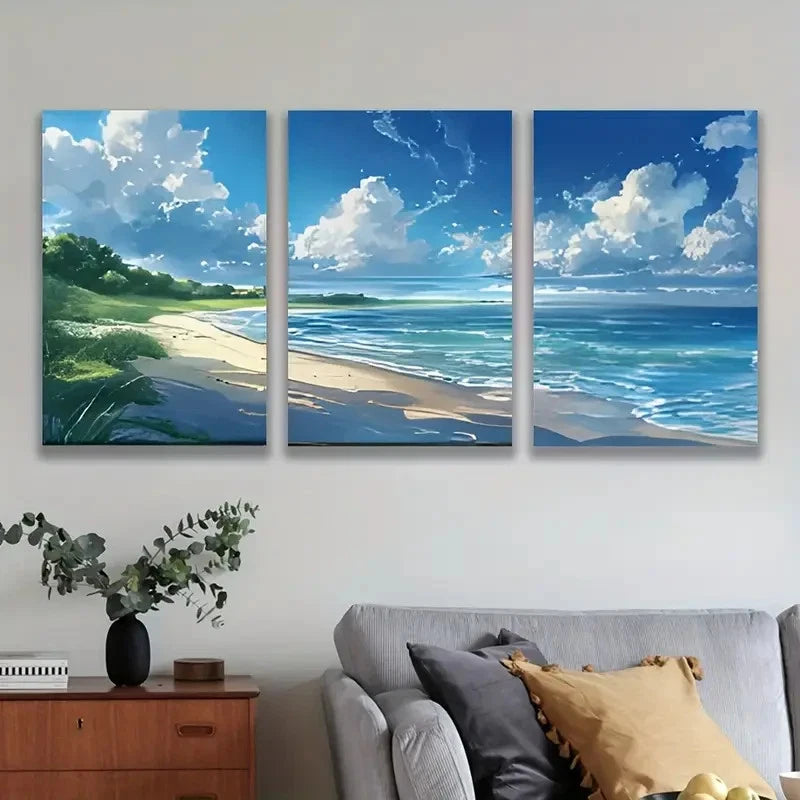 3pcs Serene Beach & Ocean Scenery Wall Art Set Canvas Framed 50x70cm - High Quality Print 100% Australian Made Wall Canvas Ready to Hang