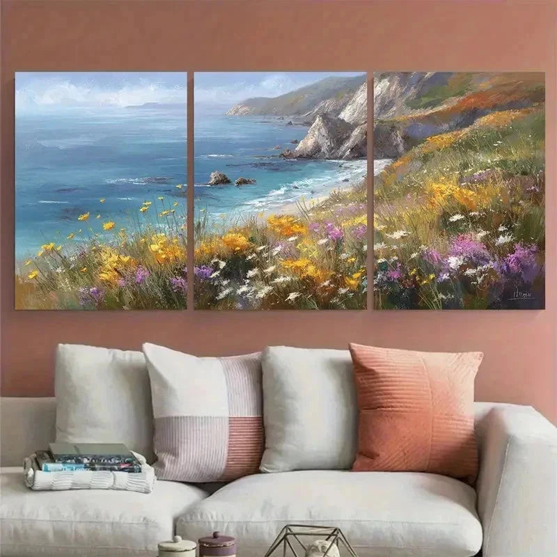 33pcs Coastal Landscape Wildflower Meadow Perfect Wall Art Set Canvas Framed 40x60cm - High Quality Print 100% Australian Made Wall Canvas Ready to Hang - Bella Home Decor