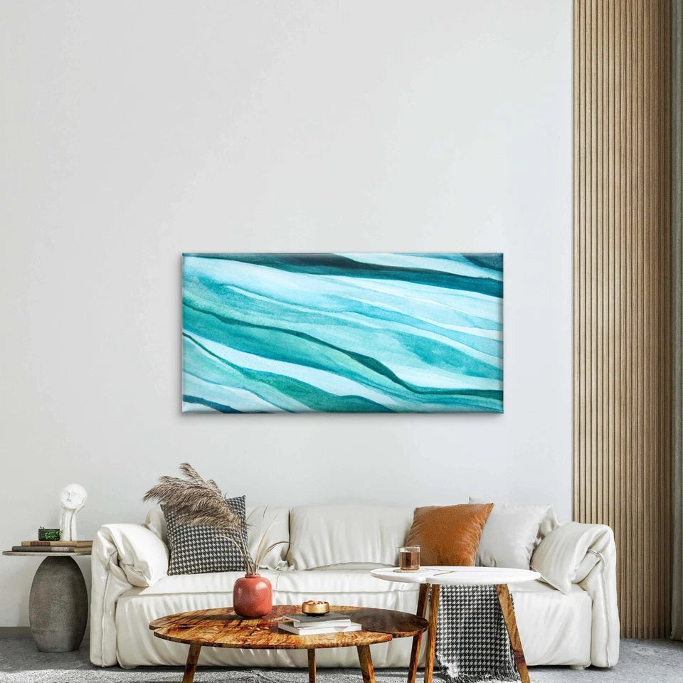 Blue Watercolor Abstract Style Wall Art Canvas Office Home Room Framed 120x60cm