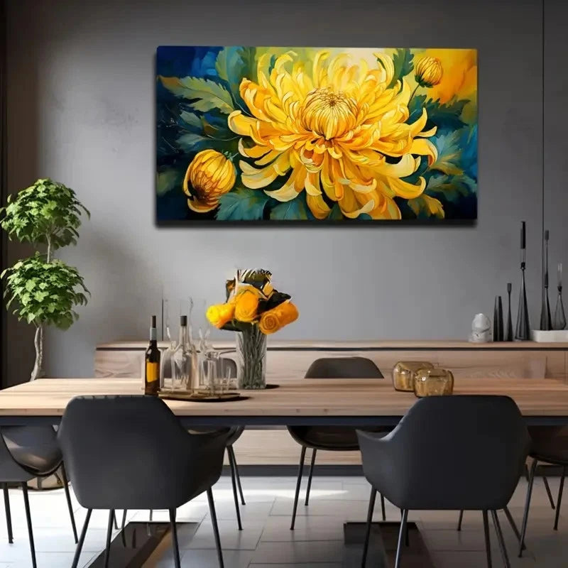 Vibrant Yellow Dahlia Wall Art Canvas Office Home Room Framed 120x60cm