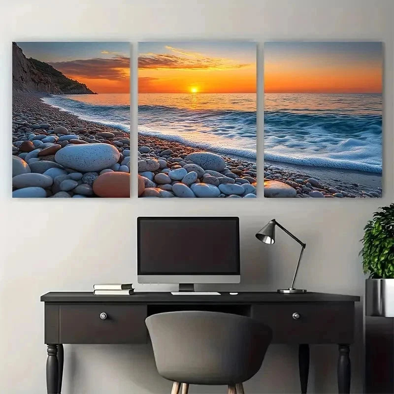 3pcs Textured Serene Sicilian Sunrise Perfect Wall Art Set Canvas Framed 50x70cm - High Quality Print 100% Australian Made Wall Canvas Ready to Hang