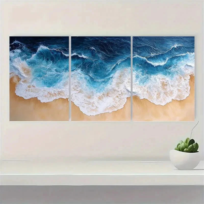 3pcs Panoramic Ocean Beach Sea Wall Art Set Canvas Framed 50x70cm - High Quality Print 100% Australian Made Wall Canvas Ready to Hang