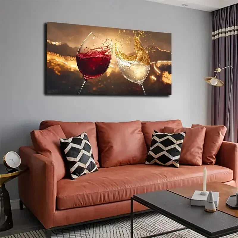Elegant Clinking Glasses Hues Wall Art Canvas Office Home Room Framed 120x60cm - Bella Home Decor