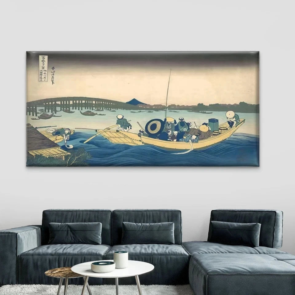 Japanese Boat And Bridge Wall Art Canvas Office Home Room Framed 120x60cm