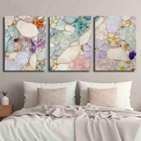 3pcs Colorful Texture Mural Mosaic Floral Wall Art Set Canvas Unframed - High Quality Print 100% Australian Made Wall Canvas - Bella Home Decor