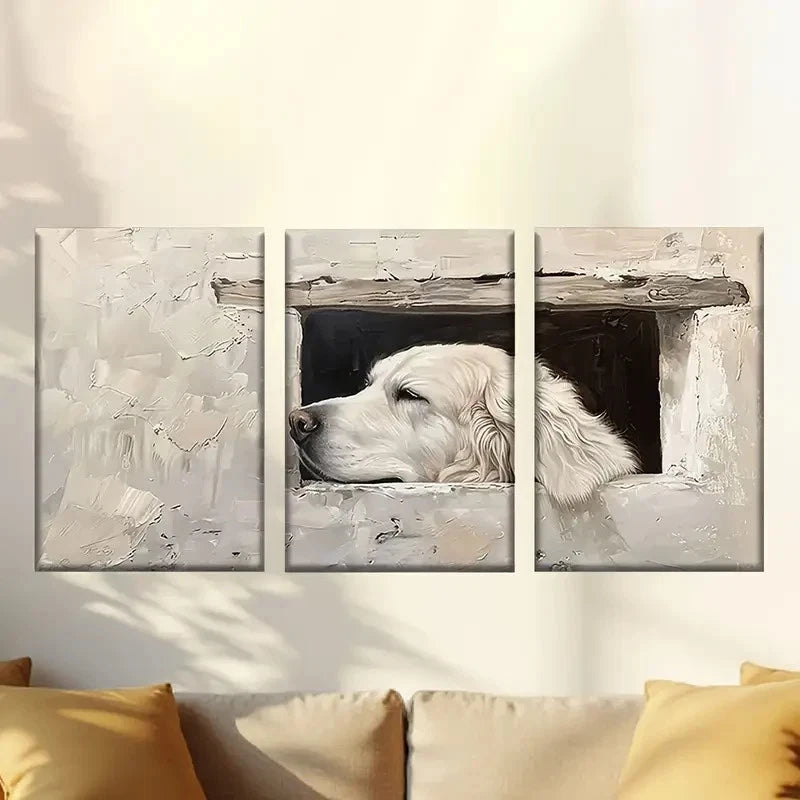 3pcs dog in the hole Wall Art Set Canvas Framed 60x90cm - High Quality Print 100% Australian Made Wall Canvas Ready to Hang - Bella Home Decor