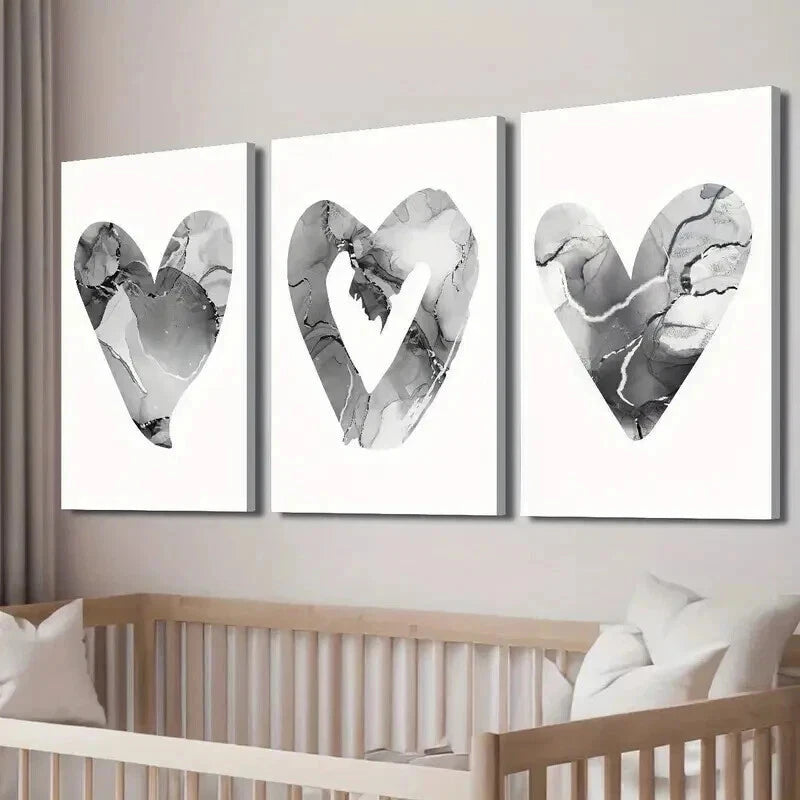 3pcs Elegant Marble Heart Modern Décor Perfect Wall Art Set Canvas Framed 50x70cm - High Quality Print 100% Australian Made Wall Canvas Ready to Hang - Bella Home Decor