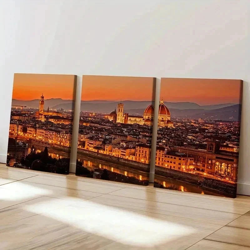 3pcs Florence Cathedral Cityscape At Dusk Wall Art Set Canvas Framed 60x90cm - High Quality Print 100% Australian Made Wall Canvas Ready to Hang