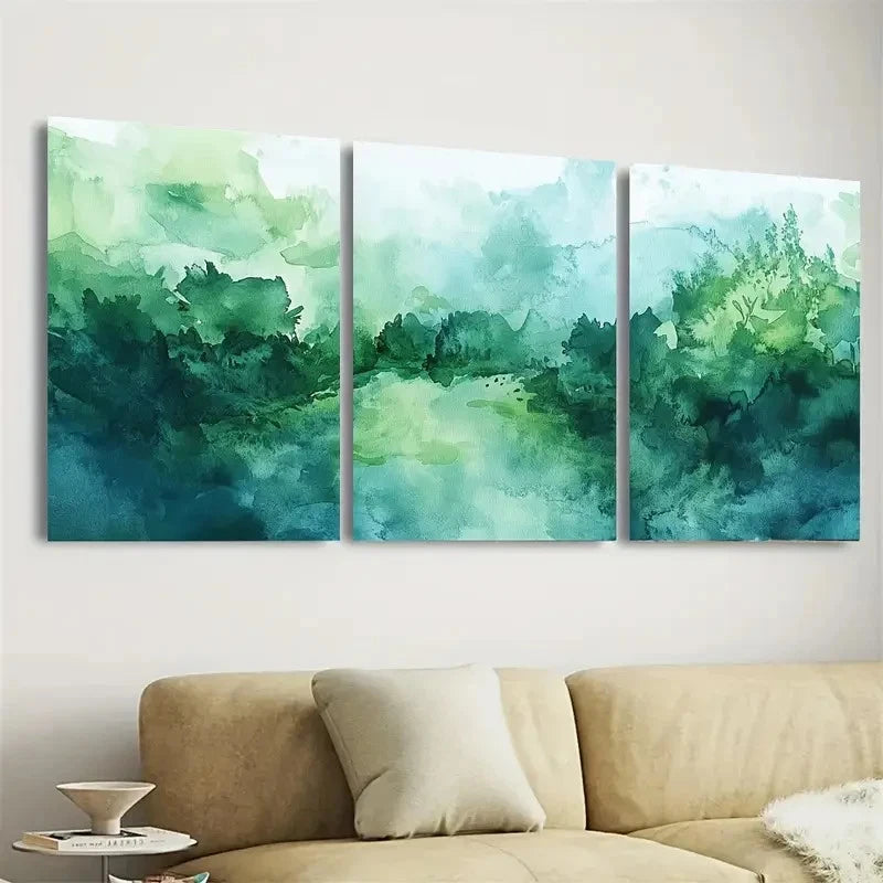 3pcs Green Nature Art Abstract Wall Art Set Canvas Framed 40x60cm - High Quality Print 100% Australian Made Wall Canvas Ready to Hang - Bella Home Decor