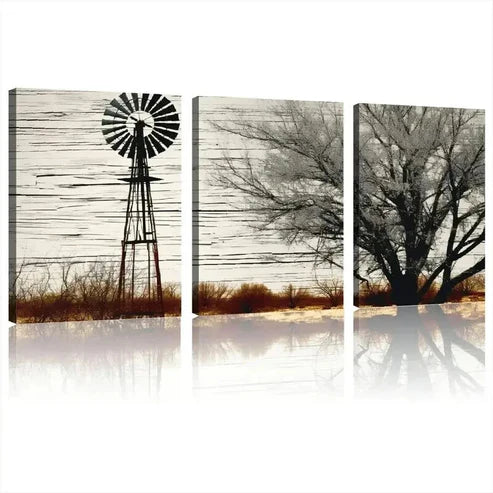 3pcs Rustic Windmill & Trees Orientation Wall Art Set Canvas Unframed - High Quality Print 100% Australian Made Wall Canvas