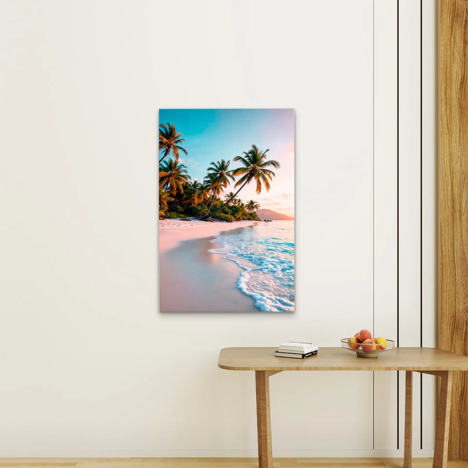 Palm Trees Turquoise Ocean Coastal Summer 40x60cm Metal Print Ready to Hang