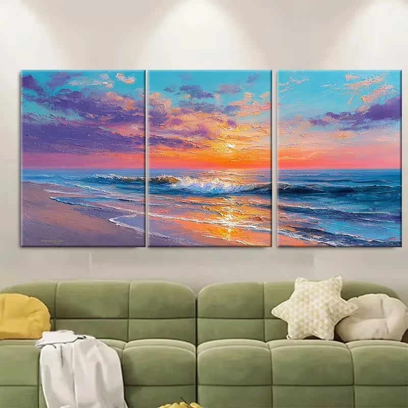 3pcs Sea Sunset Cloud Reflection Landscape Metal Print Ready to Hang Art