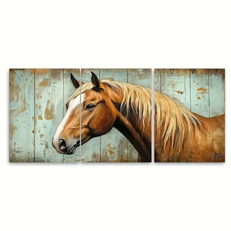 3pcs Horse Painting Farm Animals RT Wall Art Set Canvas Framed 40x60cm - High Quality Print 100% Australian Made Wall Canvas Ready to Hang