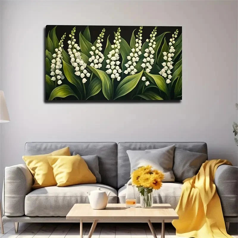 Green-Leafed Lily Wood Wall Art Canvas Office Home Room Framed 120x60cm