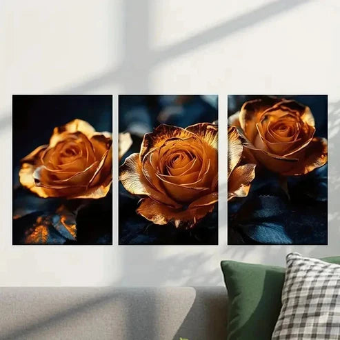 3pcs Orange Roses on Black Background Wall Art Canvas Unframed - High Quality Print 100% Australian Made Wall Canvas