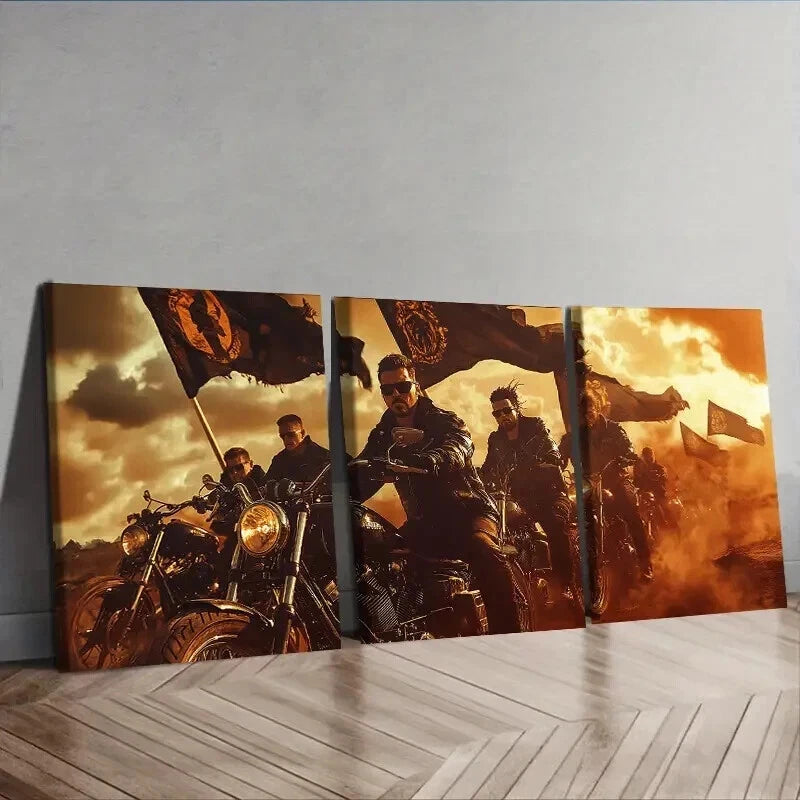 3pcs Motorcycle Dramatic Biker Scene Perfect Wall Art Set Canvas Framed 60x90cm - High Quality Print 100% Australian Made Wall Canvas Ready to Hang - Bella Home Decor