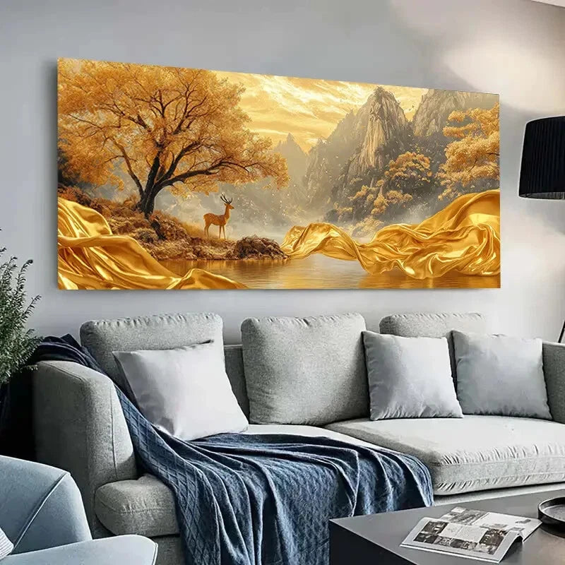 Golden Mountains Nature Beauty Wall Art Canvas Office Home Room Framed 120x60cm