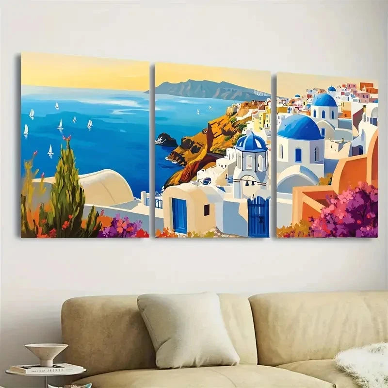 3pcs Greece Travel Mykonos Santorini Wall Art Set Canvas Framed 40x60cm - High Quality Print 100% Australian Made Wall Canvas Ready to Hang - Bella Home Decor