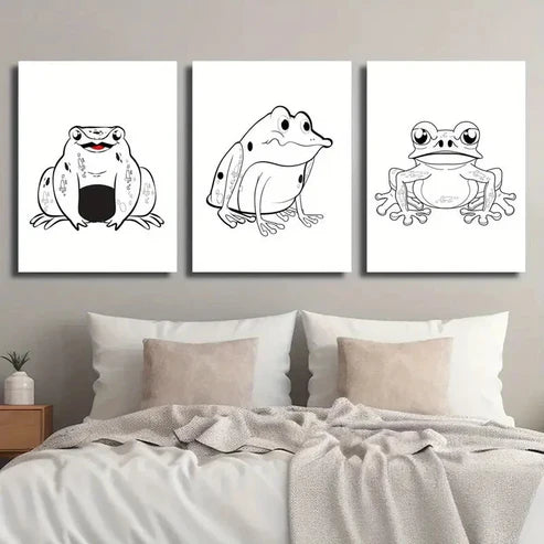 3pcs Simple Japanese Murals Japanese Frogs Wall Art Set Canvas Unframed - High Quality Print 100% Australian Made Wall Canvas