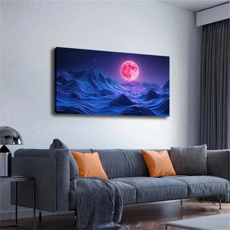 Fantasy Alien Landscape Moonlit Wall Art Canvas Office Home Room Framed 120x60cm - Bella Home Decor