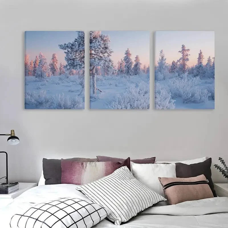 3pcs Frozen Forest Covered In Pure White Snow Wall Art Set Canvas Framed 40x60cm - High Quality Print 100% Australian Made Wall Canvas Ready to Hang - Bella Home Decor