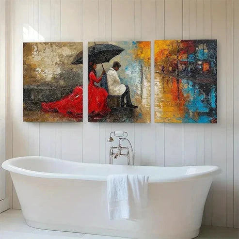 3pcs Elegant Red & White Figures Against Perfect Wall Art Set Canvas Unframed - High Quality Print 100% Australian Made Wall Canvas