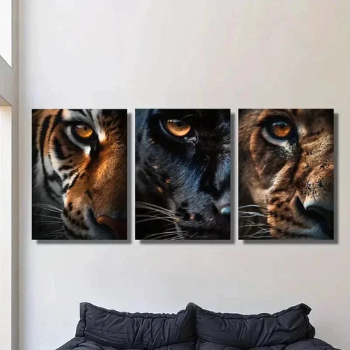3pcs Close Up of Tiger Panther and Lion Eyes Wall Art Canvas Unframed - High Quality Print 100% Australian Made Wall Canvas - Bella Home Decor