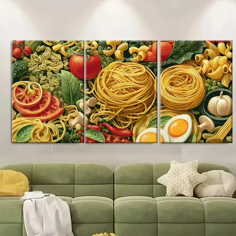 3pcs Retro Italian Food Pasta Night Kitchen Wall Art Canvas Framed 60x90cm - High Quality Print 100% Australian Made Wall Canvas Ready to Hang