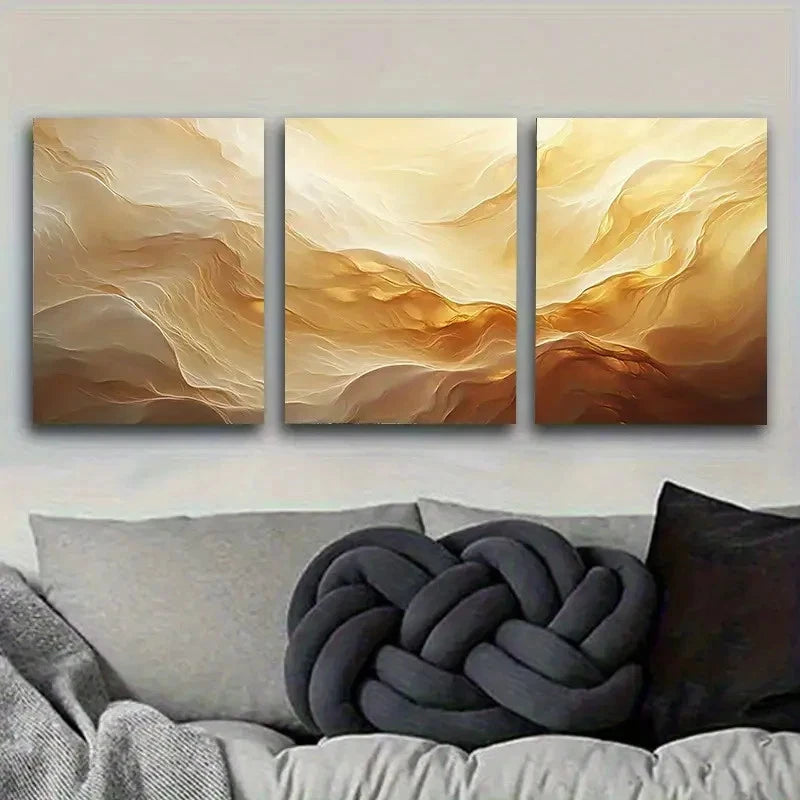 3pcs Warm Sand Abstract Wall Art Set Canvas Framed 60x90cm - High Quality Print 100% Australian Made Wall Canvas Ready to Hang - Bella Home Decor