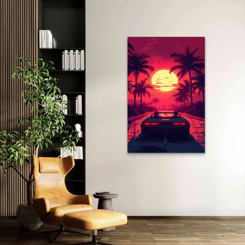 Hawaii Illustration Retro Comic Style 40x60cm Metal Print Ready to Hang