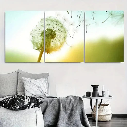 3pcs Sunlit Dandelion Seed Nature Wall Art Canvas Unframed - High Quality Print 100% Australian Made Wall Canvas