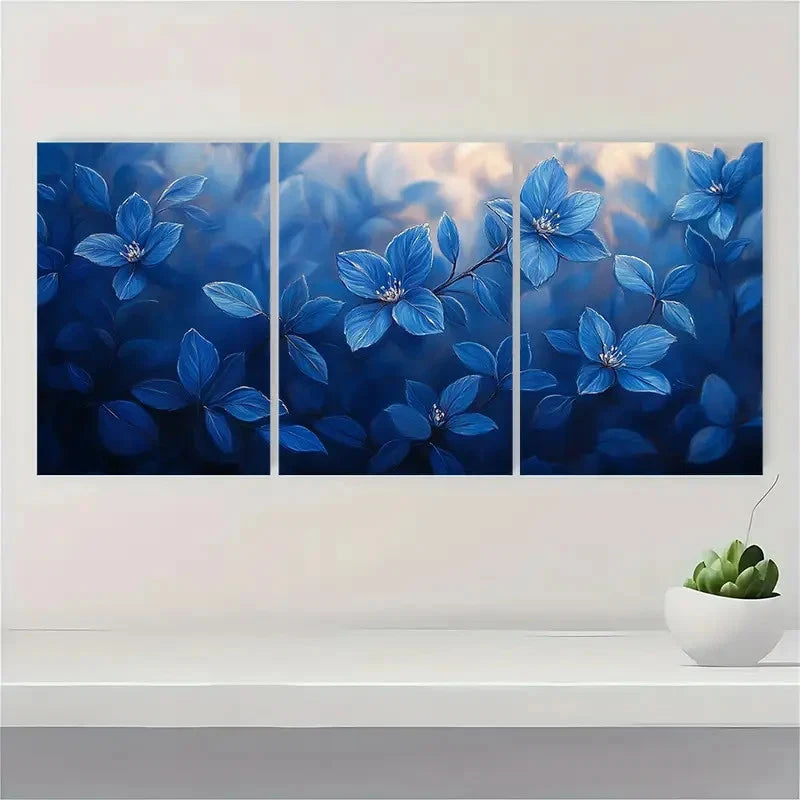 3pcs Blue Pellaea Canvas Print Blue NB Wall Art Set Canvas Framed 50x70cm - High Quality Print 100% Australian Made Wall Canvas Ready to Hang - Bella Home Decor