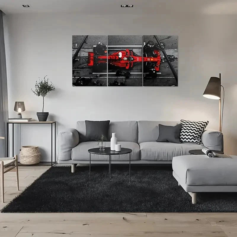 3pcs Modern Racing Car Triptych Metal Print Ready to Hang Art