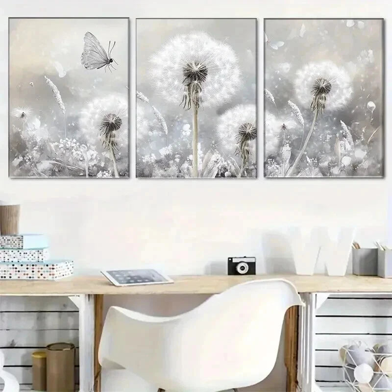 3pcs Elegant Dandelion And Butterfly Design Wall Art Set Canvas Framed 60x90cm - High Quality Print 100% Australian Made Wall Canvas Ready to Hang