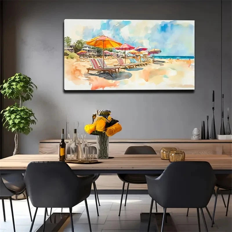 Beach Chair Sunshade Beach Yoga Wall Art Canvas Office Home Room Framed 120x60cm