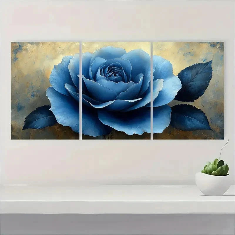 3pcs Blue Rose Flower Art Blue BR Wall Art Set Canvas Framed 50x70cm - High Quality Print 100% Australian Made Wall Canvas Ready to Hang - Bella Home Decor
