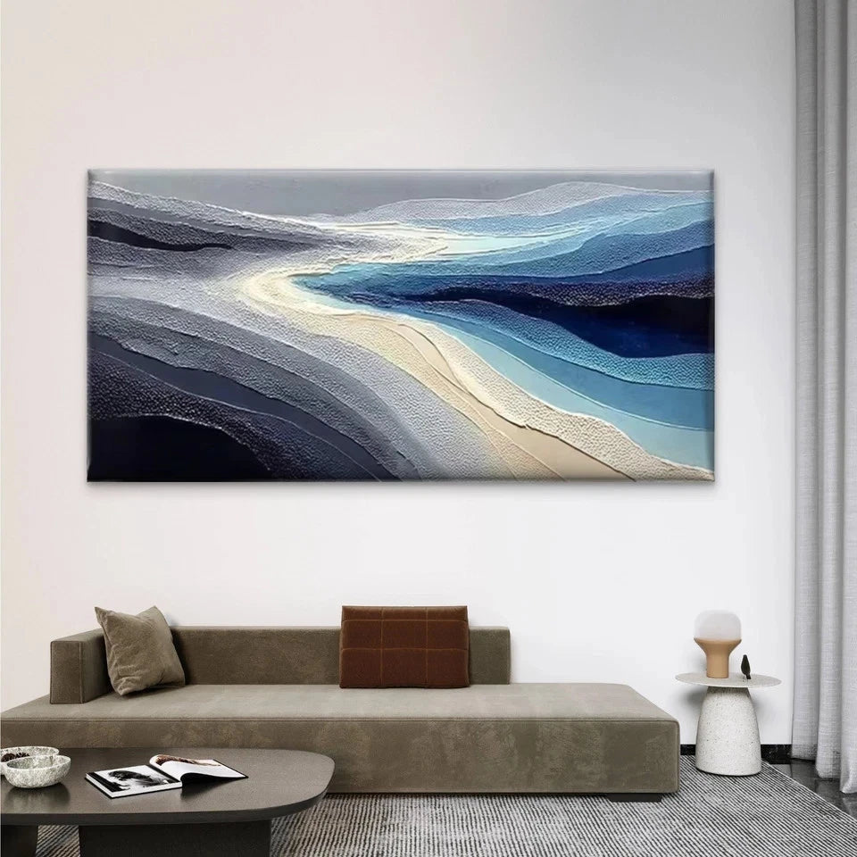 Abstract Ocean Wave Blue Wall Art Canvas Office Home Room Framed 120x60cm