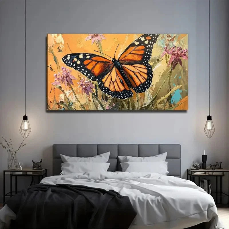 Brown Butterfly Suitable Wall Art Canvas Office Home Room Framed 120x60cm